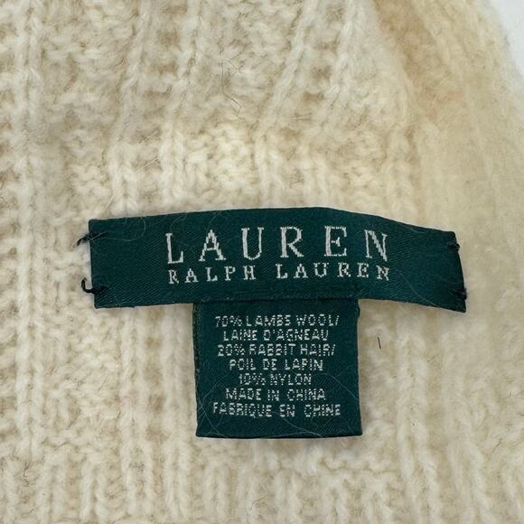 Lauren Ralph Lauren Cream Cable Tight Knit Fringe Lamb Wool Rabbit Hair Scarf - Picture 5 of 9